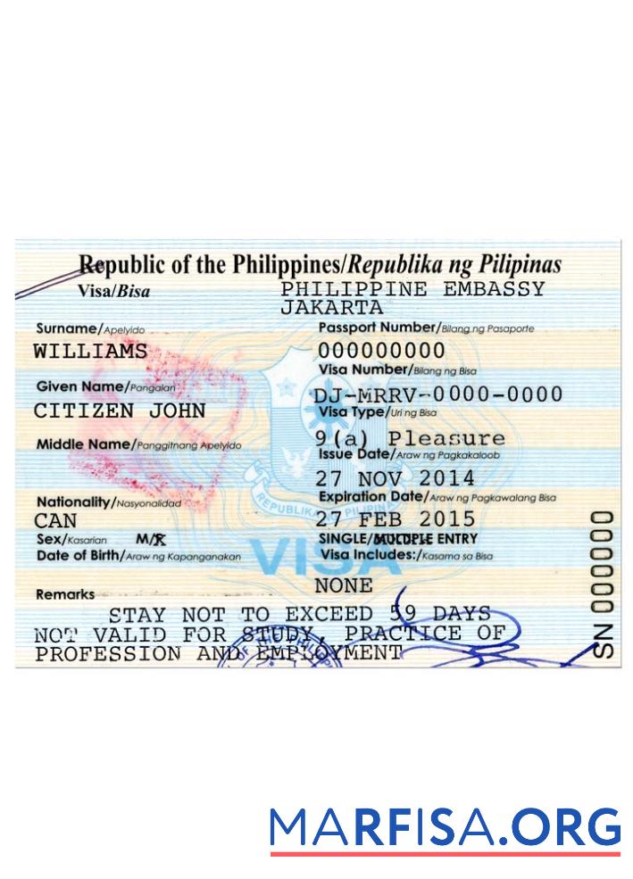 Printable Philippines travel visa template